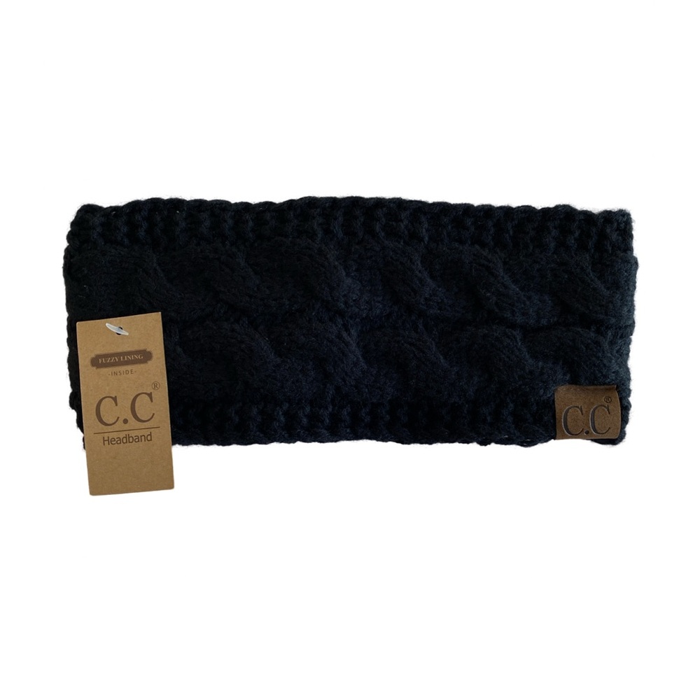 C.C Soft Stretch Winter Warm Cable Knit Fuzzy Lined Ear Warmer Headband